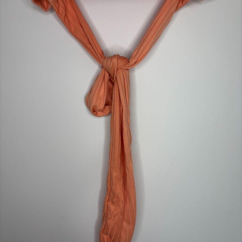 NO COMMENT NEW Knit Ribbed V-Neck Top Womens XL Lace Orange Tie Cropped Short Sl - Picture 3 of 8